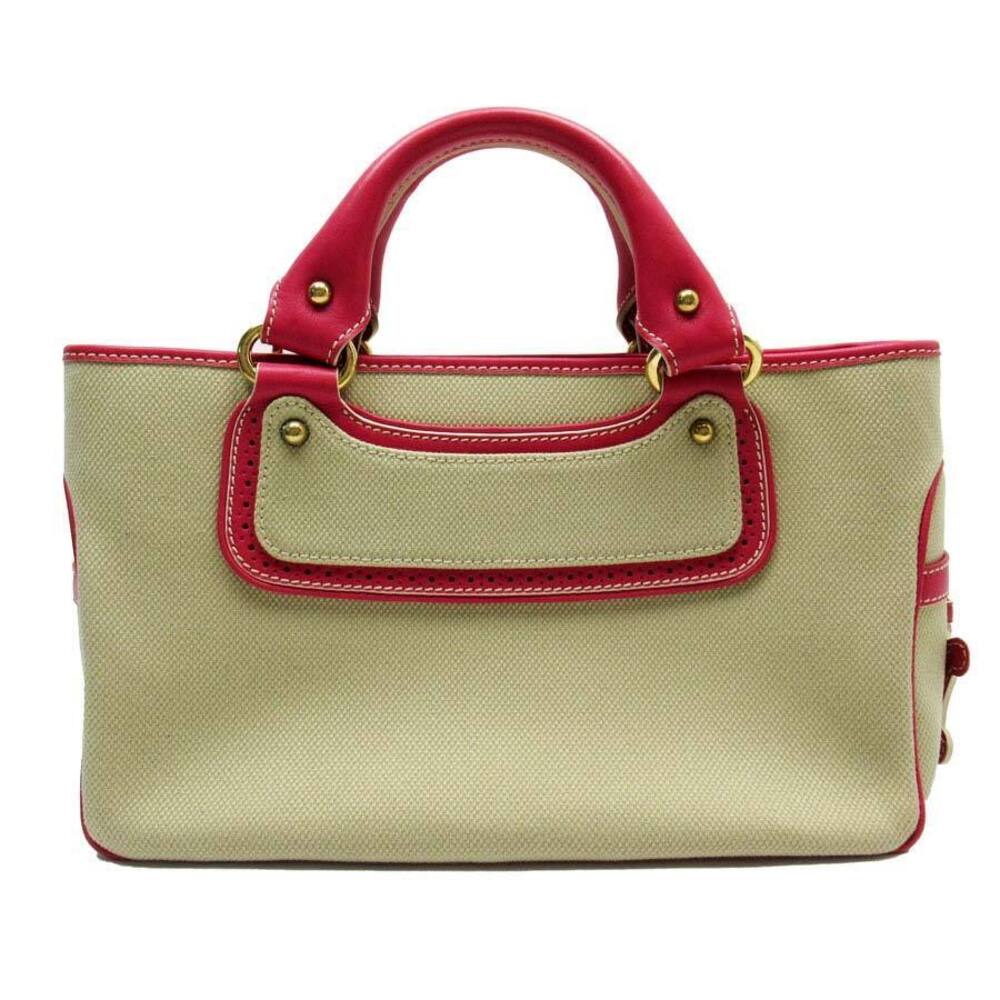 Celine Boogie Bag Canvas Leather Handbag Beige Pink